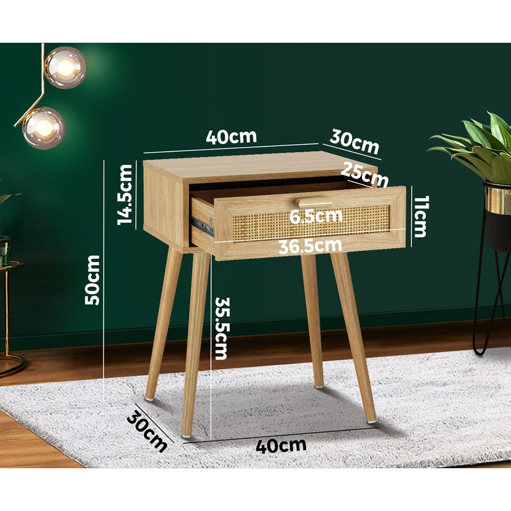 NNEED Bedside Table Wooden Rattan Furniture