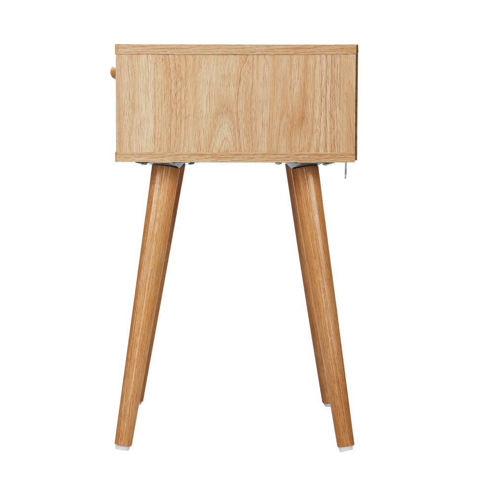 NNEED Bedside Table Wooden Rattan Furniture