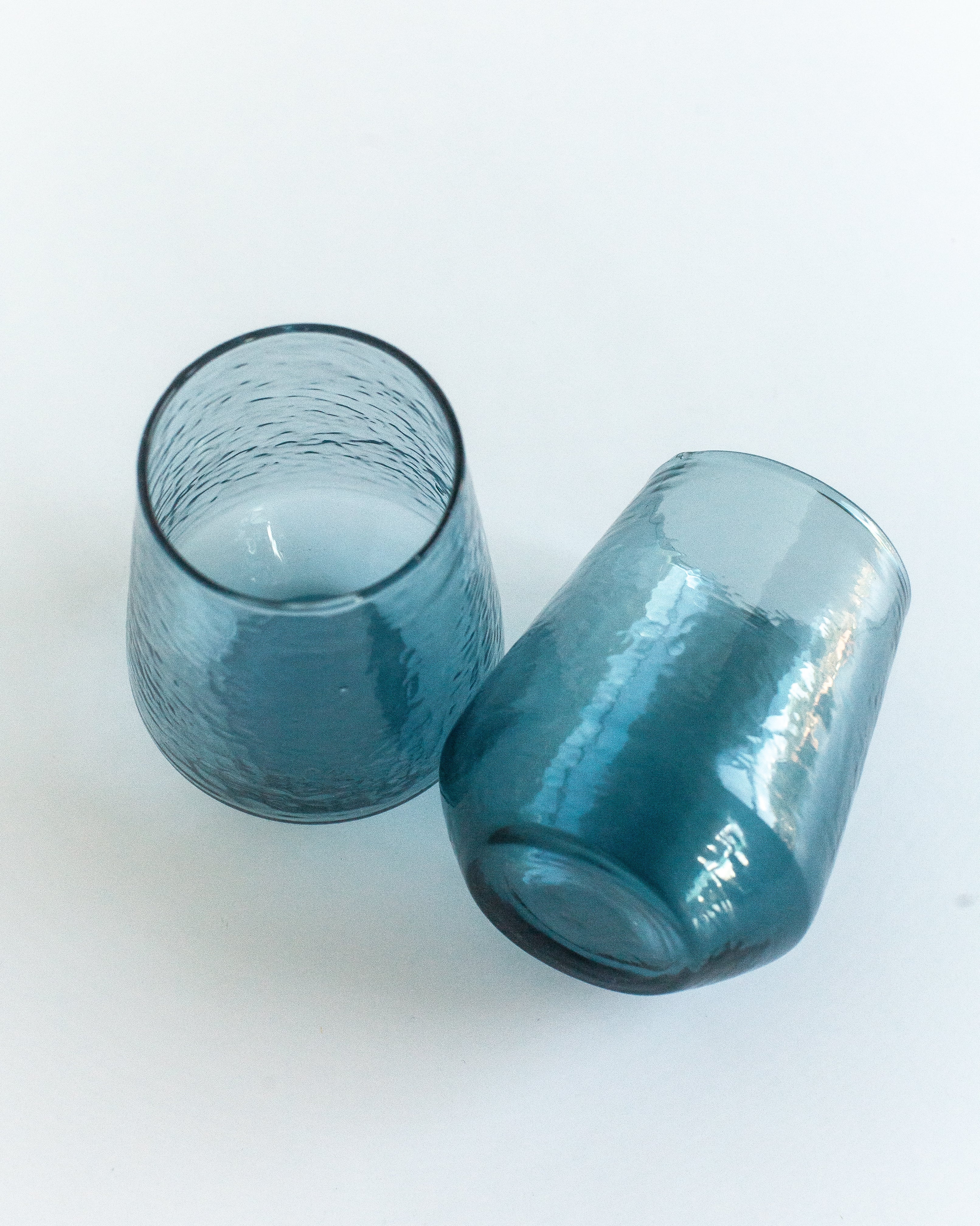 Pair of Hammered Glass Stemless Tumblers